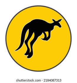 Kangaroo silhouette in yellow circle