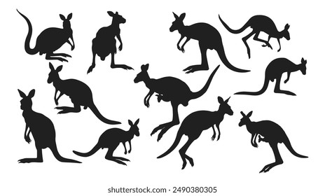 Kangaroo silhouettes set vector design