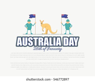 Kangaroo and Soldiers Illustration, 26 January Happy Australia Day. Flag and Vector Elements National Concept Greeting Card, Poster or Web Banner Design