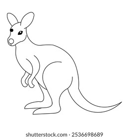 A kangaroo is standing on a white background. The kangaroo is drawn in a simple, stylized way, with its legs spread apart and its head held high. Concept of freedom and grace