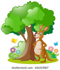 Kangaroo standing under the tree illustration