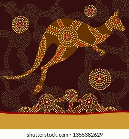 Kangaroo in style of Australian aboriginal dot painting 