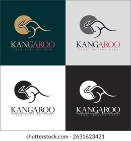 Kangaroo and sun line art silhouette logo set design template