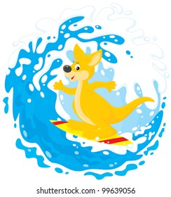 Kangaroo surfer on a big ocean wave
