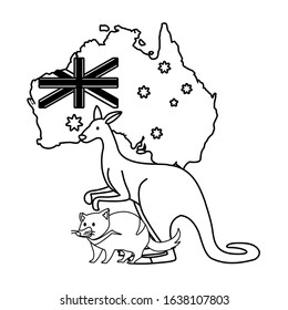Kangaroo and Tasmanian devil with map of Australia in the background. vector illustration design.