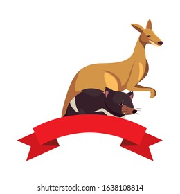 kangaroo and tasmanian devil on white background vector illustration design