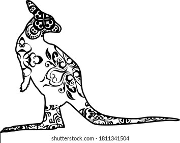 Kangaroo Vector Black Design With Nature Pattern