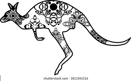 Kangaroo Vector Black Design With Nature Pattern