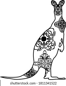 Kangaroo Vector Black Design With Nature Pattern