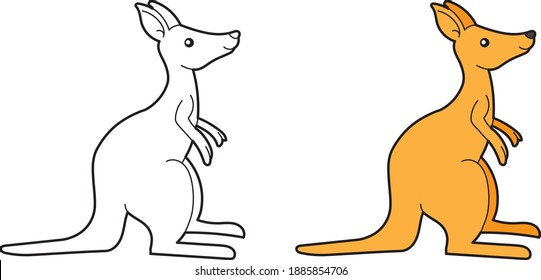 Kangaroo vector drawing animal vector drawing, cartoon vector, line art and color