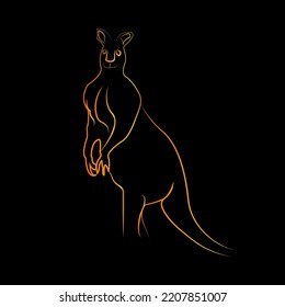 kangaroo vector icon on black background and gold lines