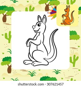 Kangaroo vector illustration. Coloring book. Vector illustration.