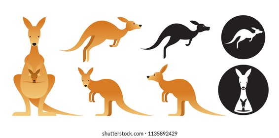 Kangaroo Vector Set, Front View, Side View, Silhouette