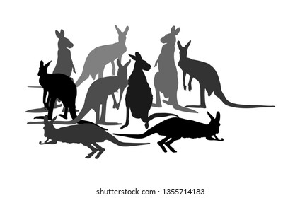 Kangaroo vector silhouette illustration isolated on white background. Australian animal portrait. Tourist symbol souvenir. Fauna best jumper. Zoo attraction. Kangaroo family crew. svg