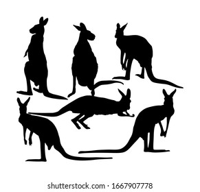 Kangaroo vector silhouette illustration isolated on white background. Australian animal portrait. Tourist symbol souvenir. Fauna best jumper. Zoo attraction. Kangaroo family crew. svg
