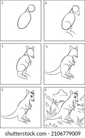 Kangaroo wallaby drawing instruction and coloring book