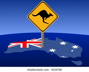 Kangaroo warning sign and Australian flag illustration