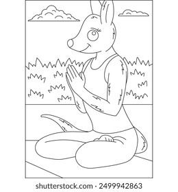 Canguro Yoga ejercicio para colorear página de libro para niños o adultos adultos adultos creativos para colorear actividad de relajación consciente