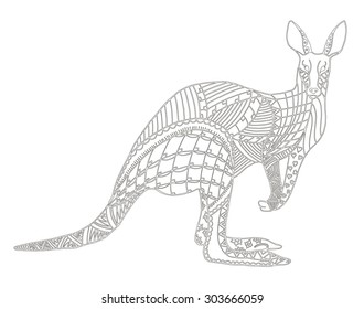 Kangaroo zentangle stylized, vector, illustration, freehand pencil, lace pattern