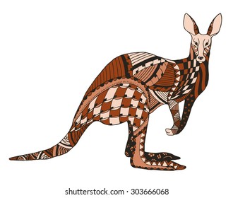 Kangaroo zentangle stylized, vector, illustration, freehand pencil