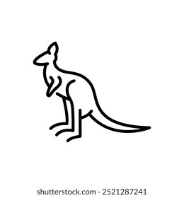 Kangaroos black line illustration. Animals of Australia. Editable stroke.