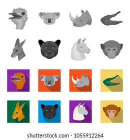 Kangaroos, llama, monkey, panther, Realistic animals set collection icons in monochrome,flat style vector symbol stock illustration web.