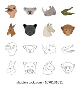 Kangaroos, llama, monkey, panther, Realistic animals set collection icons in cartoon,outline style vector symbol stock illustration web.