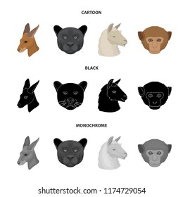 Kangaroos, llama, monkey, panther, Realistic animals set collection icons in cartoon,black,monochrome style vector symbol stock illustration web.