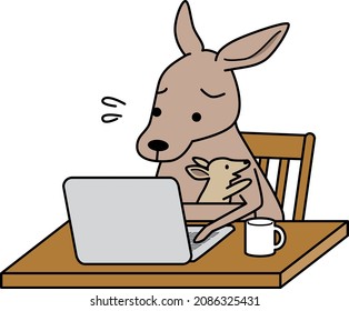 Kangaroos raising children working from home.