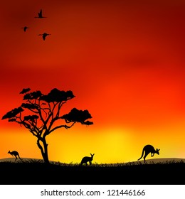 Kangaroos in the red sky