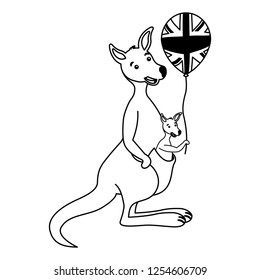 kangarro and baby with australian flag