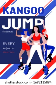 Kangoo Jump Zumba And Latina Class Advertisement Poster Template. Females In Sport Outfit And Bounce Shoes