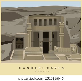 Cavernas Kanheri - Brovali - Mumbai - Ilustração de Stock como arquivo EPS 10