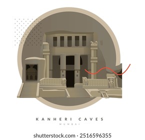 Kanheri Caves - Brovali - Mumbai - Stock Illustration as EPS 10 File