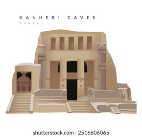 Kanheri Caves - Brovali - Mumbai - Stock Illustration as EPS 10 File