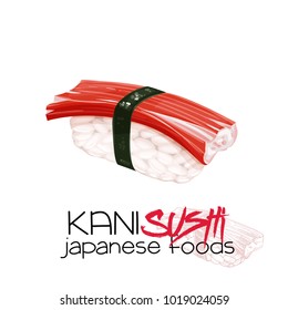 Kani sushi. Japanese traditional food icon with crab meat. Isolated vector illustration.