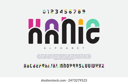 Kanie creative geometric modern urban alphabet font. Digital abstract futuristic, fashion, sport, minimal technology typography. Simple numeric vector illustration