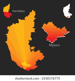 Kannada Rajyotsava ou Karnataka Rajyotsava e Mapa de Karnataka com Mysore ou Mysuru distrito