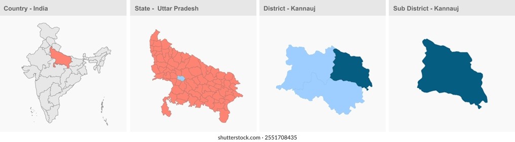 Mapa de Kannauj, Distrito de Kannauj, Estado de Uttar Pradesh, República da Índia, Governo de Uttar Pradesh, Território indiano, Índia Oriental, política, aldeia, turismo