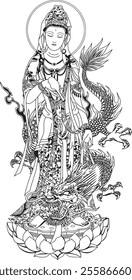 Kannon Bodhisattva and the Dragon reflects the headmaster’s unique style, symbolizing compassion, strength, and transformation. Vivid imagery conveys spiritual power, wisdom, and the balance between p