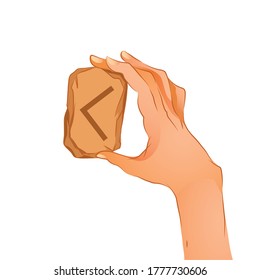  Kano. Hand holds a stone with a rune. Website Design Element. Divination. Magic. Vector illustration
