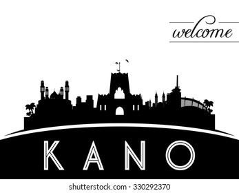 Kano Ivory Coast skyline silhouette, black and white design, vector illustration