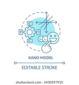 Kano-Modell weiches blaues Konzept-Symbol. Teamwork-Organisation. Darstellung der runden Formlinie. Abstrakte Idee. Grafikdesign. Einfache Verwendung in Infografik, Werbematerial, Artikel, Blog-Beitrag