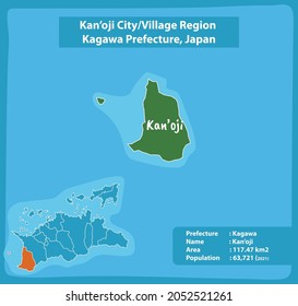 Kan'oji City Village Region Kagawa Prefecture Map, Japan