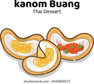 Kanom Buang or Thai Crispy Pancakes. Hand drawn Thai dessert doodle style.