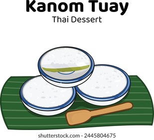 Kanom Tuay. Hand drawn Thai dessert doodle style.