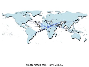 Kano-Nigeria in concept vector illustration, map showing flights from Kano-Nigeria to major cities around the world.