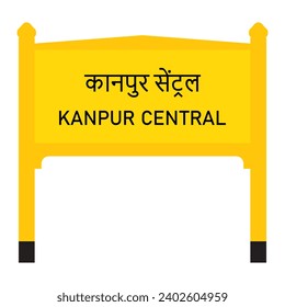 Junta de nombres de ferrocarriles de la intersección central de Kanpur aislada en blanco	