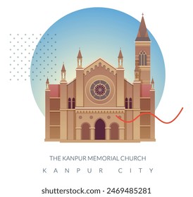 The Kanpur Memorial Church - Kanpur City, Uttar Pradesh  - Stock Illustration as EPS 10 File