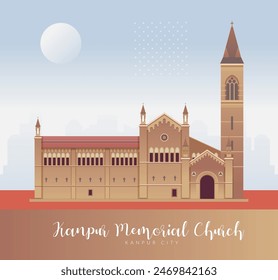 The Kanpur Memorial Church - Kanpur City, Uttar Pradesh  - Stock Illustration as EPS 10 File